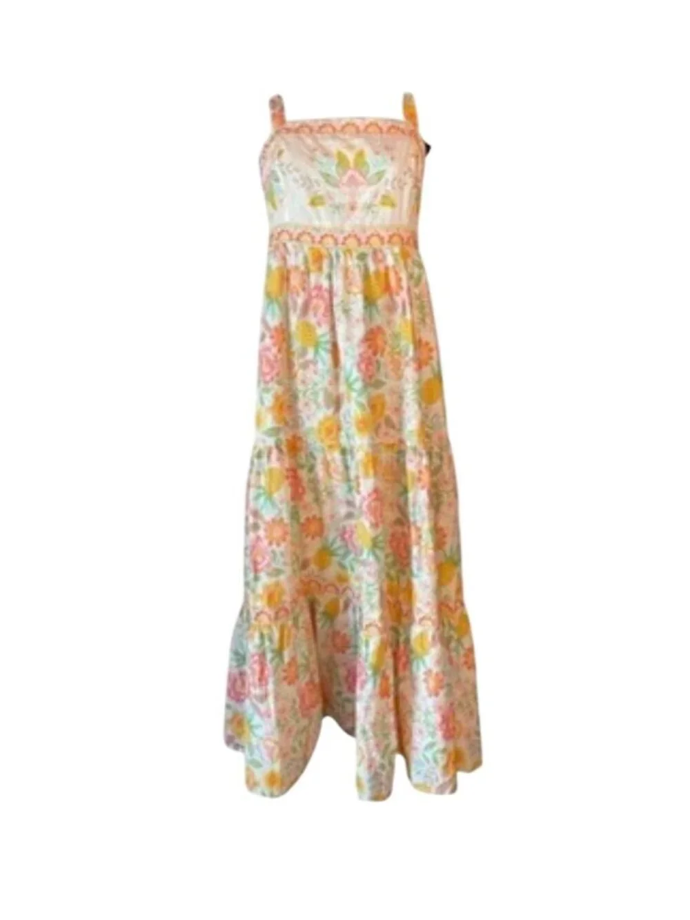 Rachel Zoe Embroidered Maxi Dress Tiered Womens Floral Size 6 Pastel Cottagecore - Picture 1 of 15